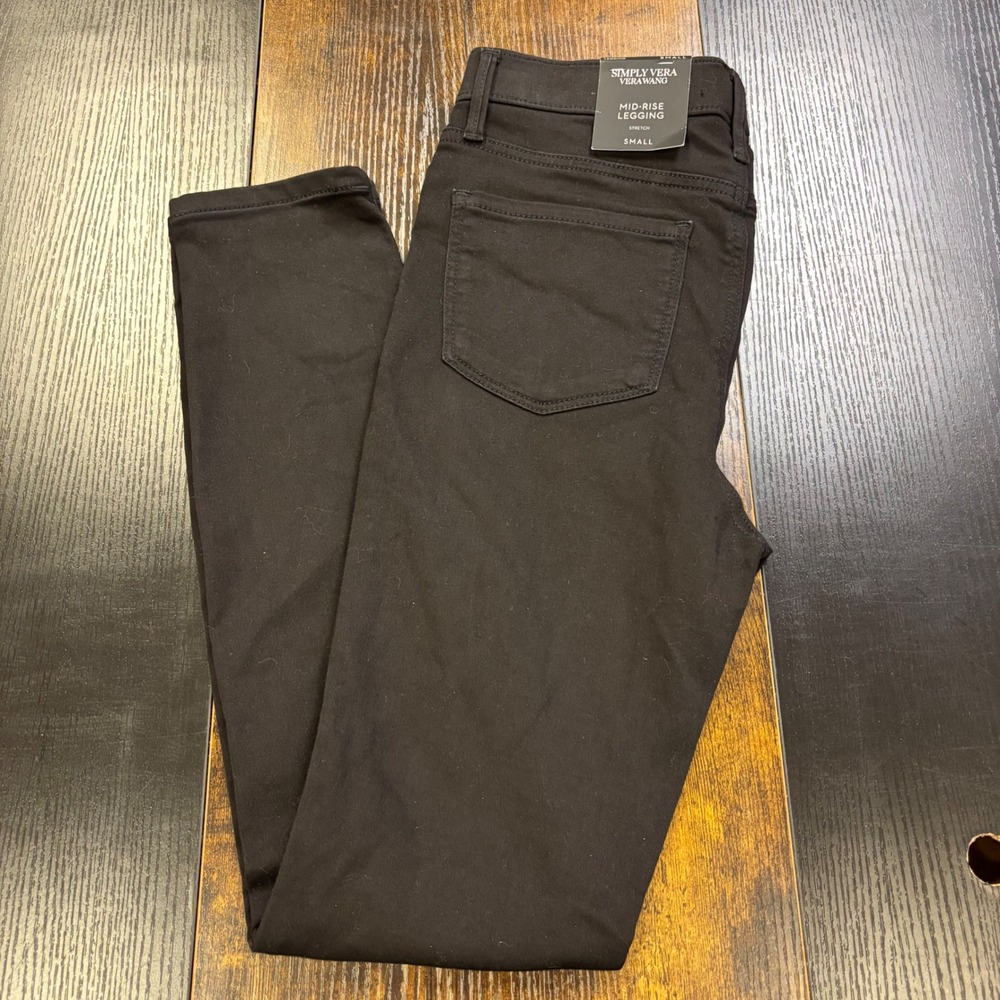 Simply Vera Vera Wang Womens Mid-Rise‎ Legging Stretch Black Pants Small NWT